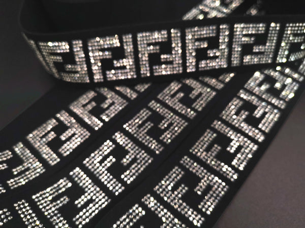 1.8inch (4.5cm) Fashion High-end Handmade Silver Rhinestones Elastic Band FENDI FF Elastic Band Designer Elastic Band