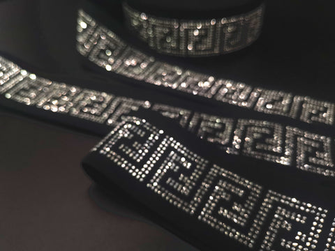 1.8inch (4.5cm) Fashion High-end Handmade Silver Rhinestones Elastic Band FENDI x VERSACE Elastic Band Designer Elastic Band