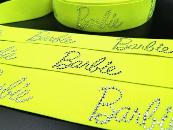 1.6inch (4cm) Fashion High-end Handmade Rhinestones Elastic Band Barbie Elastic Band Yellow Elastic Band