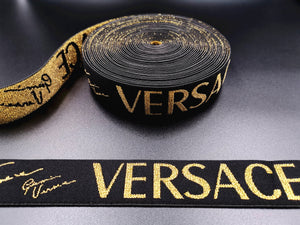 1.6inch (4cm) Fashion Jacquard Elastic Band Gold Metallic Elastic Band Designer Elastic Band VERSACE Elastic Band