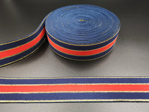 1.6inch (4cm) Fashion Jacquard Elastic Band Designer Elastic Band Blue Red Blue Metallic Elastic Band