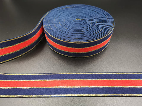 1.6inch (4cm) Fashion Jacquard Elastic Band Designer Elastic Band Blue Red Blue Metallic Elastic Band