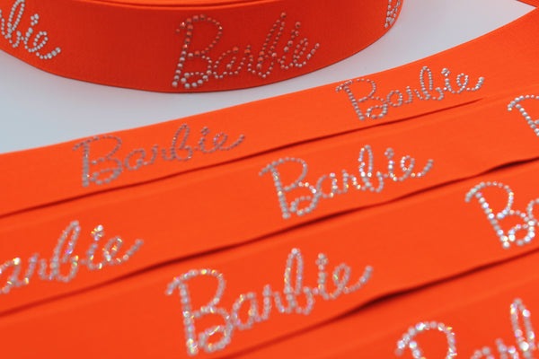 1.6inch (4cm) Fashion High-end Handmade Rhinestones Elastic Band Neon Orange Barbie Elastic Band